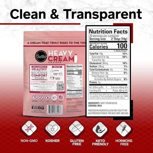 Vista 2 de Healthier Comforts Crema en polvo pesada (72% grasa de mantequilla), Kosher, sin gluten, sin OMG, apto para dieta cetogénica, libre de antibióticos