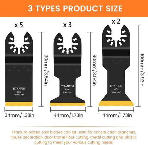 Vista 2 de JTWEB Hoja de herramienta oscilante de titanio, 10 piezas Hojas de sierra oscilantes Hojas de corte de metal Kits de cuchillas multiherramienta