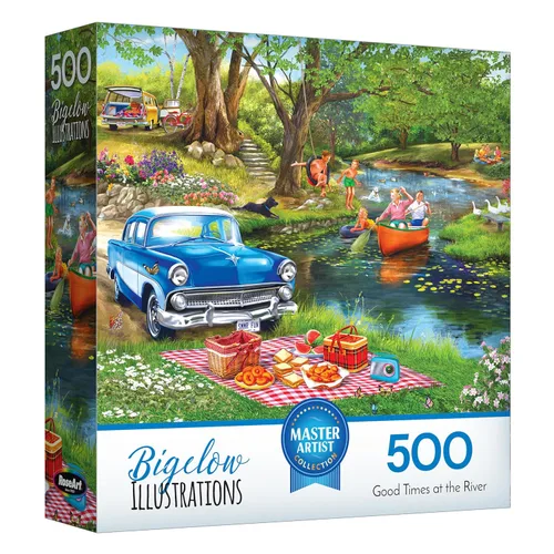 Vista 9 de RoseArt - Bigelow Illustrations - Rompecabezas de 500 piezas de Boater's Lake, rompecabezas de lago de verano para adultos