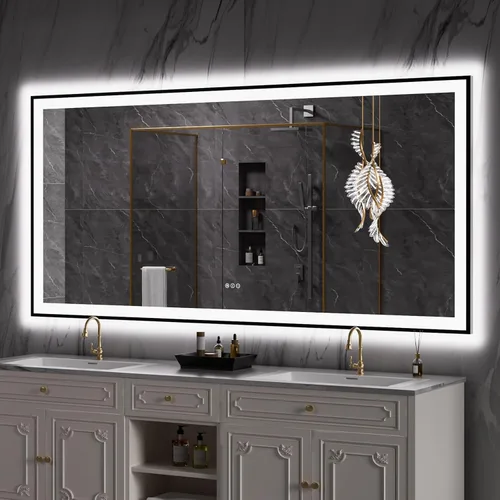 Vista 15 de LOAAO Espejo de baño LED de 20 x 28 pulgadas, marco negro, antiniebla, regulable, espejo de tocador de baño iluminado para pared, función