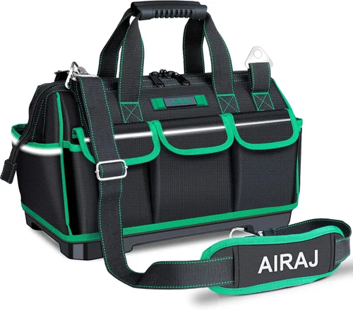 AIRAJ Bolsa de herramientas de 16 pulgadas, bolsas de herramientas de boca ancha para hombres resistentes con base moldeada impermeable, organizador