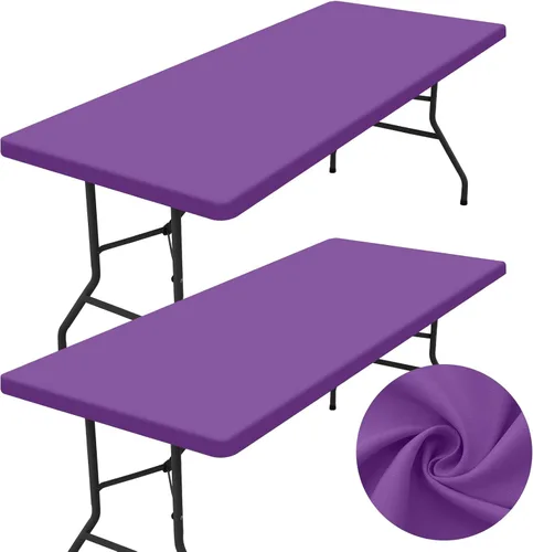Vista 30 de homing Paquete de 2 manteles rectangulares, mantel de tela elástica ajustable para mesas plegables de 6 pies, mantel lavable para picnic