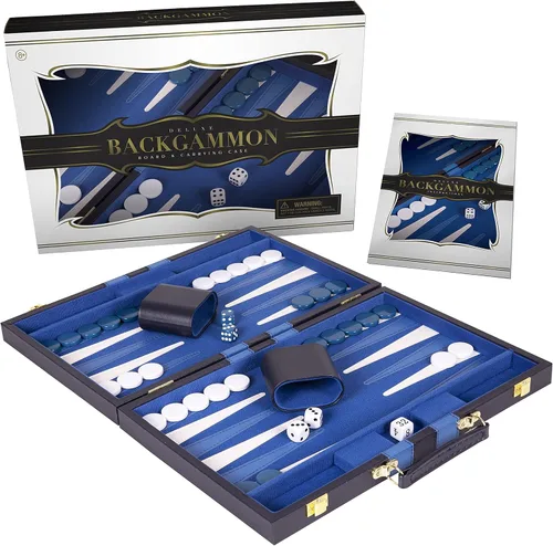 Vista 16 de Juego de Backgammon Premium de 11 Pulgadas Pequeño Negro - Juego de Backgammon para Adultos y Niños - Juego de Mesa de Backgammon de Efecto Cuero