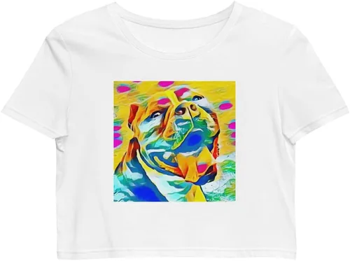 Camisa orgánica para perro, camiseta corta para mujer, color negro neón American Bully Pitbull, Blanco, L