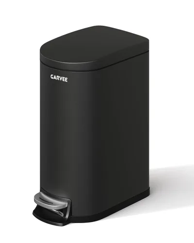 Vista 11 de Garvee 1.6 gal / 6L Metal Bathroom Trash Can with Lid, Slim Waterproof Garbage Can for Bedroom, Small Step-on Trash Bin with Inner Bucket, Rear