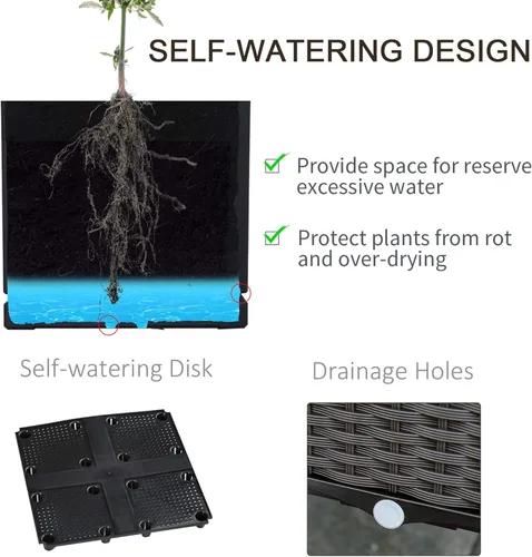 Vista 5 de Outsunny Maceta elevada de 6 pies con enrejado, disco de autorriego, agujeros de drenaje y marco de acero para plantas trepadoras