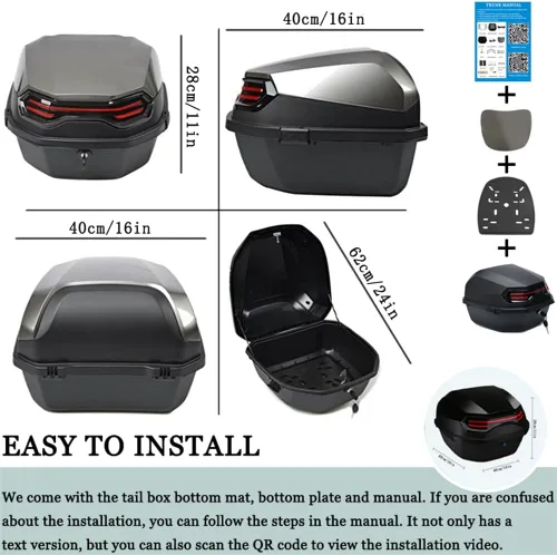 Vista 8 de Maletero universal de 35L para motocicleta, impermeable, para guardar equipaje, caja de plástico con respaldo suave, con cerradura para Gris