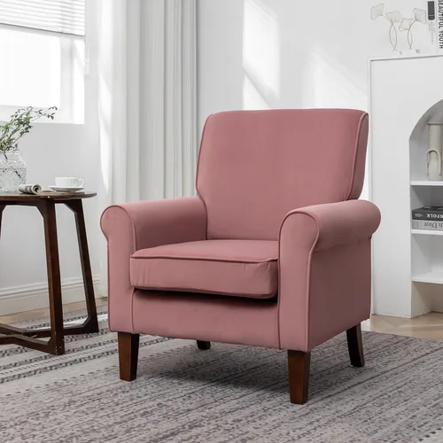 Vista 82 de Sillón clásico con marco de madera de abedul y cómodos reposabrazos enrollados, sillones para sala de estar, dormitorio y decoración de oficina