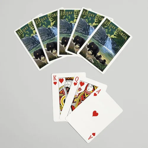 Vista 7 de Lantern Press Ellijay, Georgia, Bear Family and Waterfall (52 cartas de juego, baraja de cartas de tamaño póquer con comodines)
