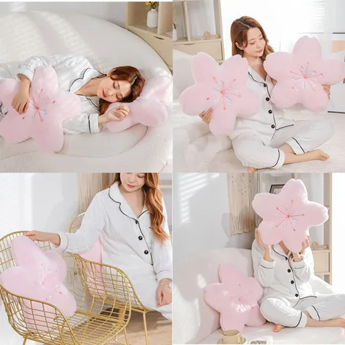 Vista 6 de Suave terciopelo de peluche Cojín de flores de cinco estrellas Cojín de trébol de cuatro hojas Sofá Dormitorio Sala de estar Funda de cojín -17 Rosa