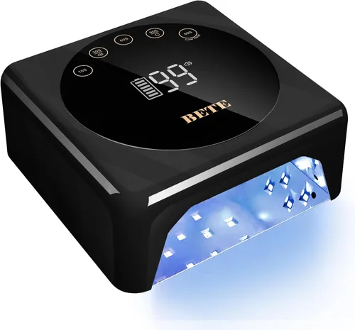 BETE Lámpara de uñas LED inalámbrica, luz UV recargable de 78 W, sensor infrarrojo inteligente y pantalla LCD, lámpara de uñas de curado portátil,