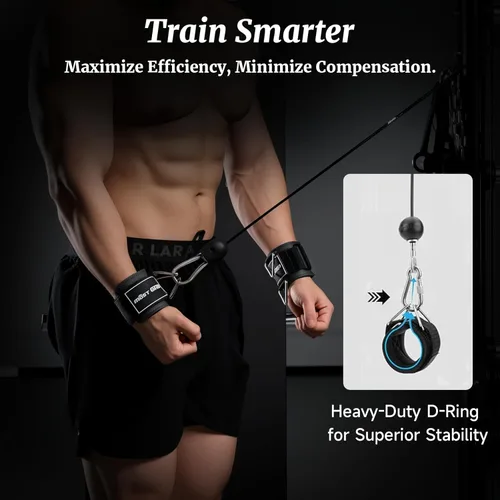 Vista 6 de Muñequeras con anillo en D, muñequeras para levantamiento de pesas con acolchado de neopreno, correas de muñeca para máquinas de cable