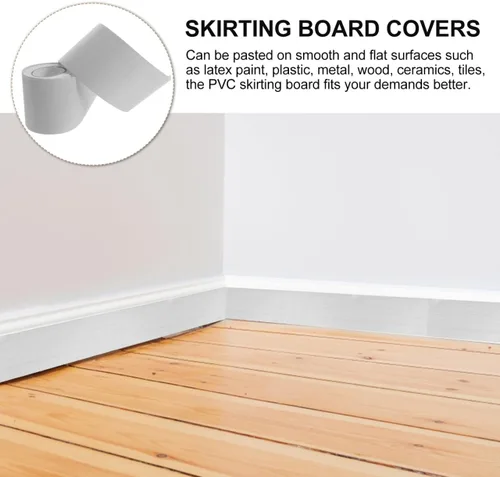 Vista 3 de Baluue Rodapié flexible para despegar y pegar, 2.0 x 196.85 pulgadas, grano de madera blanco, moldeado de pared autoadhesivo para protección