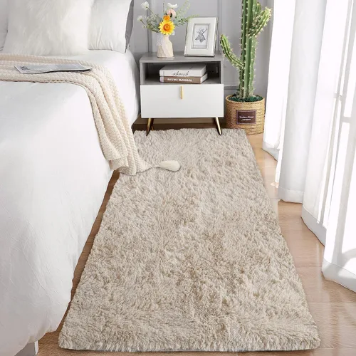 Alfombra de pasillo beige sólida de 2x6 pies para sala de estar, alfombras esponjosas de color beige camello claro, antideslizantes y ultra suaves