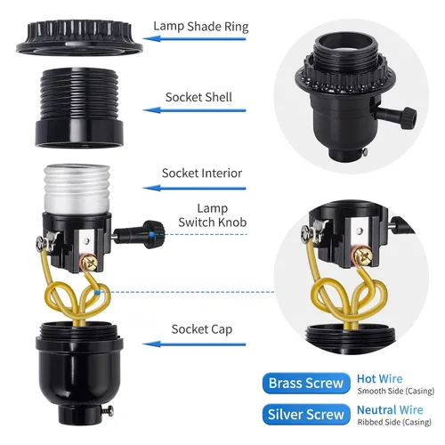 Vista 3 de DiCUNO Reemplazo de enchufe de lámpara E26 con certificación UL, perilla del interruptor de giro para encendido/apagado, enchufe de luz de base
