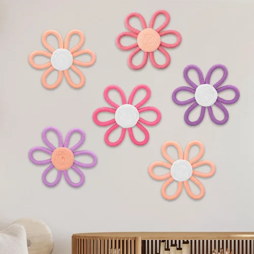 Ripeng 6 piezas de decoración bohemia para cuarto de bebé, diseño de margaritas y margaritas, arte de pared de macramé tejido de 6 pulgadas, Color