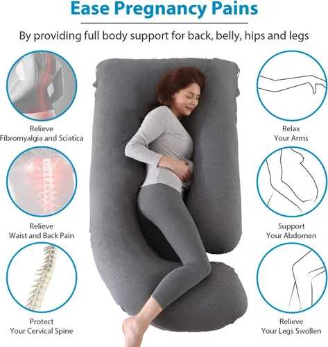 Vista 2 de Victostar almohada para embarazo, almohada de maternidad en forma de U de 57 pulgadas con funda extraíble, almohada de cuerpo completo, soporte