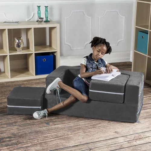 Vista 3 de Jaxx Zipline - Sofá biplaza modular para niños, otomana y tumbona plegable, color carbón