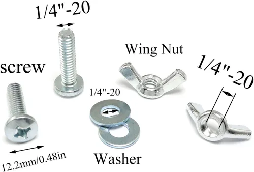 Vista 2 de 10 juegos de pernos de tornillo con tuerca de mariposa de acero al carbono chapado en zinc, accesorios de montaje de fijación: 1/4 "-20 tuercas