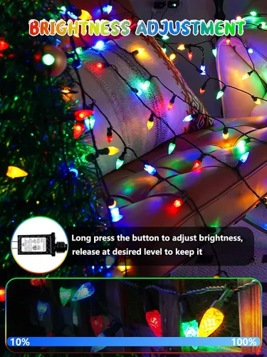 Vista 7 de Guirnalda de 240 luces LED C6 de 78 pies, luces de Navidad súper largas para exteriores e interiores con 13 modos y temporizador, luz parpadeante