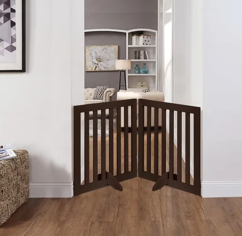 Vista 2 de unipaws Puerta para mascotas independiente de 24" de altura para perro y gato, puertas de madera para perros para entrada, escaleras, valla plegable