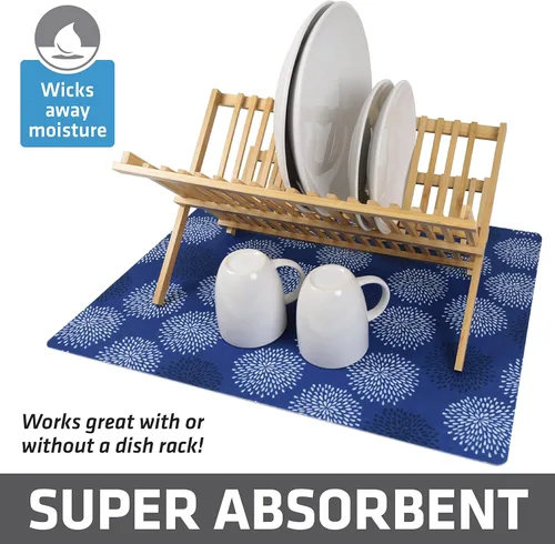 Vista 2 de Drymate - Alfombrilla de secado para platos, tamaño XL (19" x 24"), almohadilla de secado para platos de cocina, absorbente/impermeable, lavable a