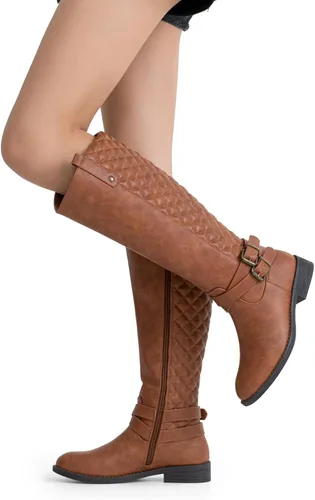Vista 9 de Vepose - Botas de equitación 49 para mujer, botas altas hasta la rodilla, botas de pantorrilla con hebilla