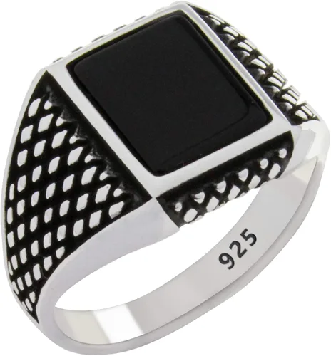 Vista 7 de Anillo de lujo para hombre de plata de ley 925 maciza auténtica con piedra de ónix negro de Babylon Silver Ónix negro A