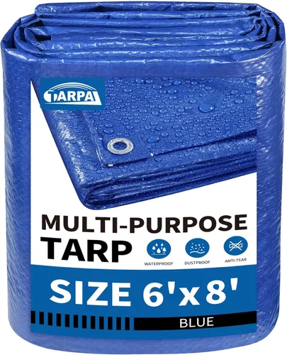 Vista 26 de TARPAL Lona azul de 6 x 6 pies, impermeable de 5 mil lonas pequeñas, cubierta protectora multiusos, cubierta de lona de polietileno para leña