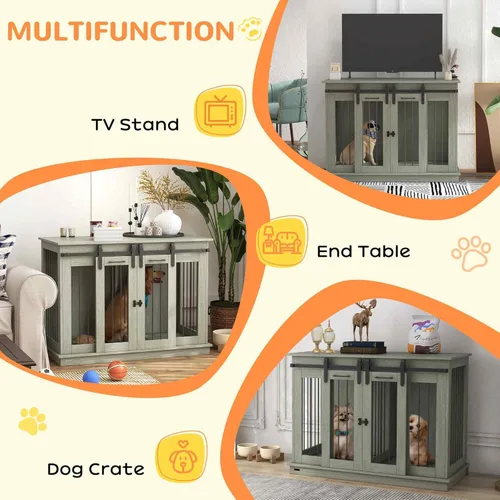 Vista 4 de PawHut Mueble de jaula para perros con divisor, mesa auxiliar de jaula para perros pequeños a grandes, perrera grande de interior con puertas