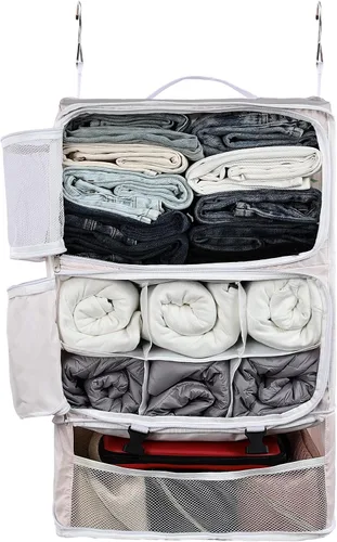 Vista 20 de Surblue Bolsa de Almacenamiento para Viaje con Estantes Colgantes, Cubo de Empaque de Compresión para Maleta Plegable con Capa Extensible de Gran