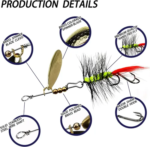 Vista 4 de Señuelos de trucha, spinners de trucha, cola de gallo, señuelos de pesca para lucio, salmón y lucio, kit de hilanderos de pesca, señuelos de boca