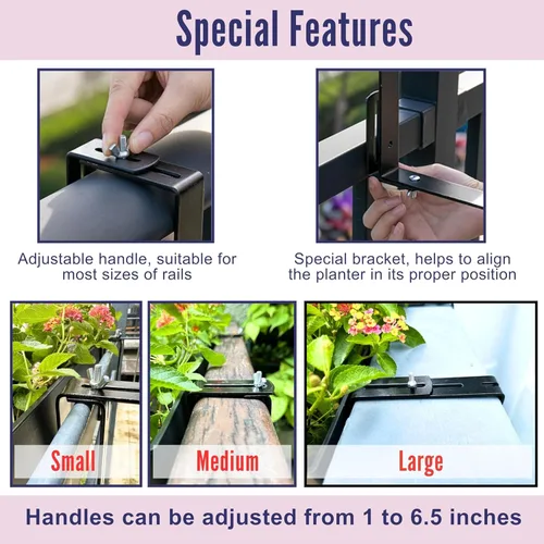 Vista 4 de LaLaGreen - Maceta de riel para balcón al aire libre (40 pulgadas, 1 unidad) macetas grandes con sistema de riego automático con soportes, cajas