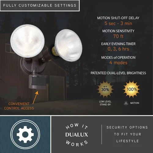 Vista 5 de VAXCEL Luz de inundación de seguridad para exteriores del atardecer al amanecer con sensor de movimiento de bronce, 2 cabezales de luz ajustables, 4