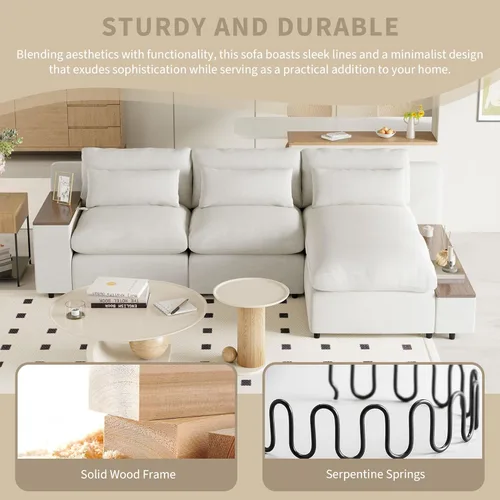 Vista 158 de Sofá modular de felpilla con tapicería en forma de L, sofá modular de 4 asientos con otomana extraíble y 5 almohadas para sala de estar, apartamento