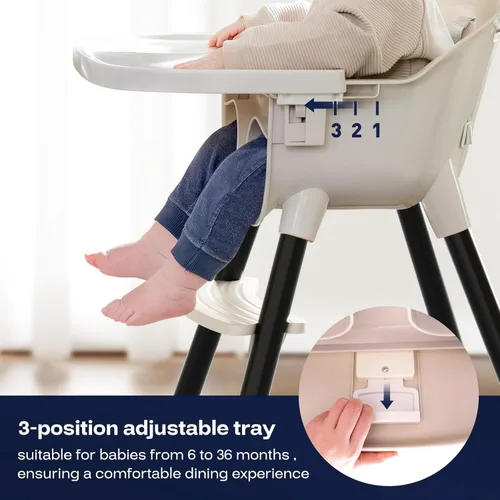 Vista 6 de Fodoss Sillas Altas de Madera Convertibles para Bebés y Niños Pequeños, Silla de Bebé Fácil de Limpiar para Comer, Trona Infantil 3 en 1