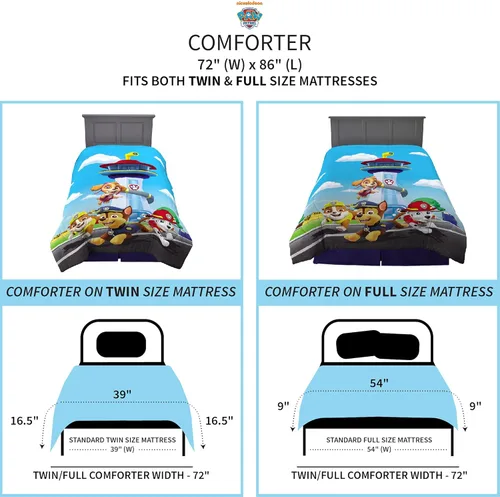 Vista 4 de Franco Ropa de cama para niños, edredón reversible de microfibra súper suave, tamaño individual/matrimonial, Paw Patrol