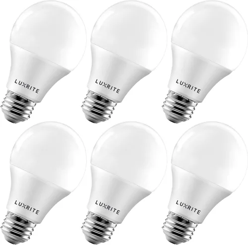 LUXRITE Bombilla LED A19 equivalente a 60 W, luz blanca cálida de 2700 K, regulable, 800 lúmenes, bombilla LED estándar de 9 W, base E26, Energy