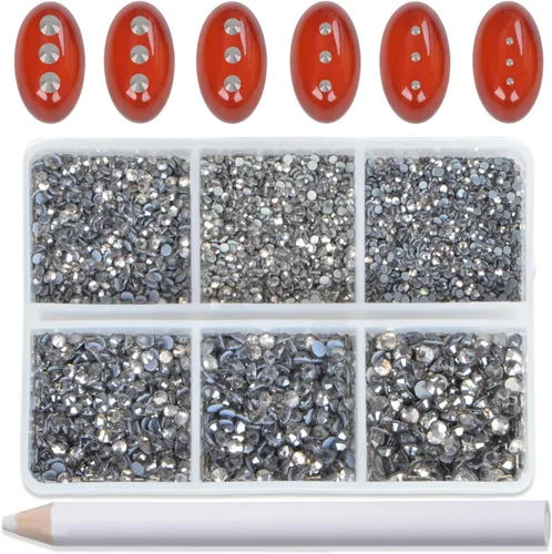 Vista 100 de Bymitel Hotfix - Gemas redondas de diamantes de imitación de cristal para manualidades, mezcla de 6 tamaños con kit de lápiz de cera, negro