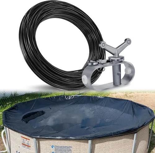 Vista 7 de Kit de cable y cabrestante de cubierta de piscina de 131 pies para piscinas sobre el suelo, cable de cubierta de piscina de 10 x 16 pulgadas