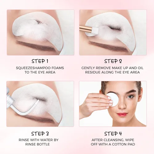 Vista 6 de LANKIZ Champú para extensiones de pestañas, +2 cepillos, limpiador de pestañas de espuma sensible para párpados para extensión, limpieza profunda