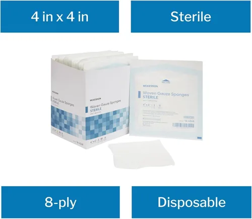 Vista 3 de McKesson Esponjas tejidas de gasa, estéril, 8 capas, 100% algodón, 4 x 4 pulgadas, 2 por paquete, 50 paquetes, 100 en total