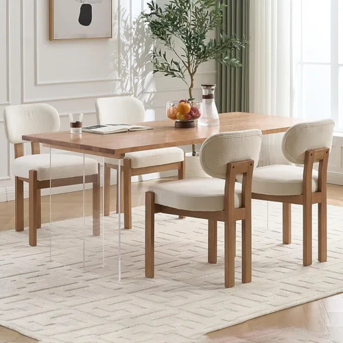 Vista 9 de Juego de 2 sillas de comedor de madera, modernas de mediados de siglo, tapizadas de chenil, sillas de comedor con patas de madera maciza, silla