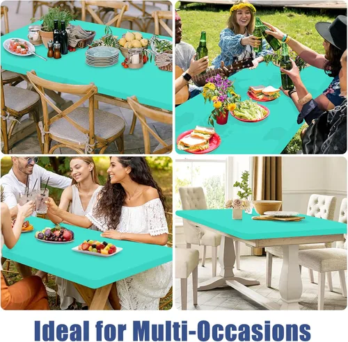 Vista 9 de Moosfor Paquete de 2 manteles rectangulares de elastano de 4 pies, elásticos y ajustables para pícnic, cubierta de mesa de patio elástica y lavable