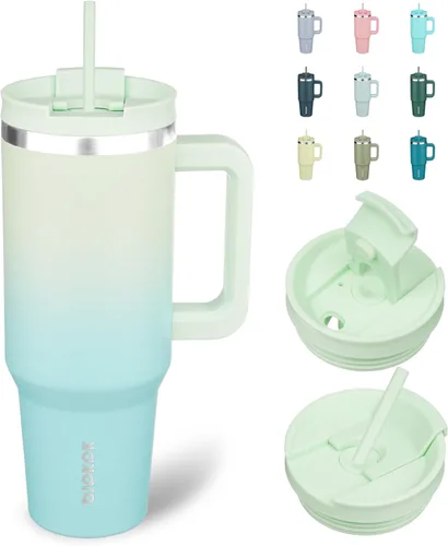 Vista 44 de BJPKPK - Vaso de 40 onzas con asa, vasos aislados con tapa y pajilla, de acero inoxidable, vaso térmico, color limón