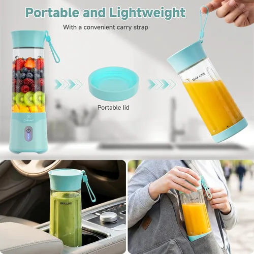 Vista 6 de COKUNST Licuadora portátil, licuadora personal recargable USB C, pequeña máquina de batidos y batidos con 6 cuchillas, mini exprimidor compacto