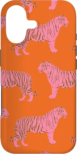 Pink Orange Tiger Pattern Trendy Boho Aesthetic Big Cats Case for iPhone 17