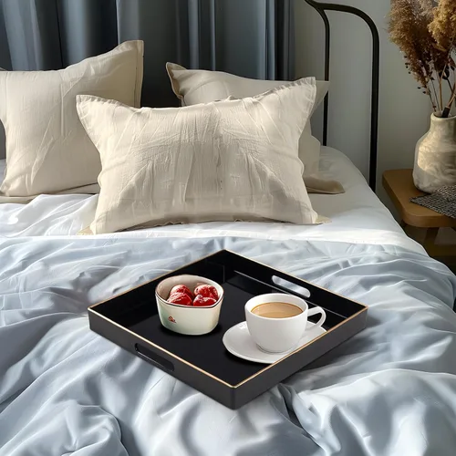 Vista 2 de MAONAME - Bandeja decorativa negra, bandeja de servir con asas, bandejas para mesa de café, bandejas de plástico cuadradas para otomano, baño