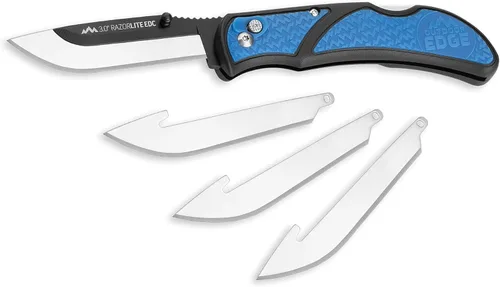 Outdoor Edge 3.0" RazorLite EDC - Navaja plegable EDC de cuchilla reemplazable con clip de bolsillo y apertura de una mano para llevar a diario Azul