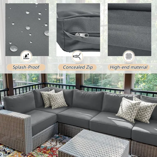 Vista 4 de Patelai 14 fundas impermeables para cojines de patio al aire libre, de 24 x 24 pulgadas, a prueba de rayos UV, fundas de asiento seccionales